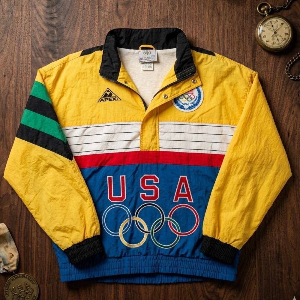 Vintage 90s Apex One USA Olympic Team Jacket Colorblock Windbreaker Medium Retro